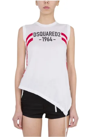 Dsquared2 Tops, Dames, Wit, S, Katoen, Coulisse Mouwloze Top