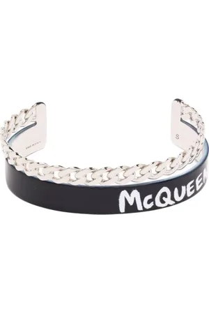 Alexander McQueen Accessoires, Heren, Zwart, S, Jet- /Zilver Logo Print Ketting Armband