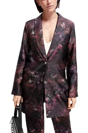 Scotch&Soda Jassen, Dames, Paars, S, Lange bedrukte blazer voor vrouwen