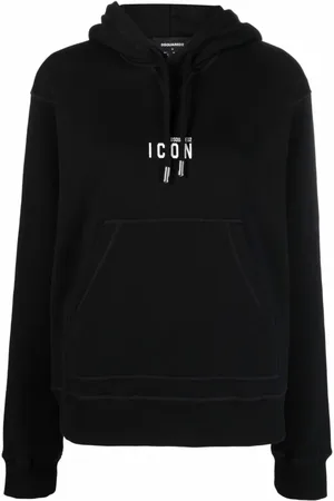 Dsquared2 Sweatshirts & Hoodies, Dames, Zwart, M, Katoen, Zwarte katoenen hoodie met logo-print