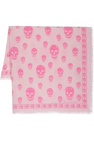 Alexander McQueen Accessoires, Dames, Roze, ONE Size, Wol, Roze Skull-print Wollen Sjaal