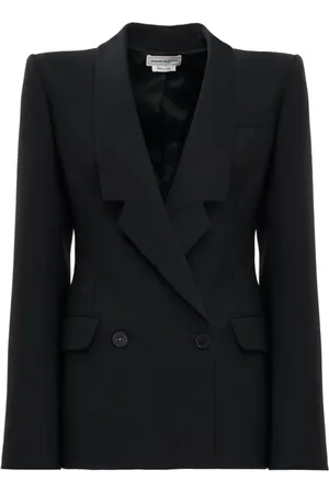 Alexander McQueen Jassen, Dames, Zwart, M, Wol, Zwarte Dubbelrij Uitlopende Blazer