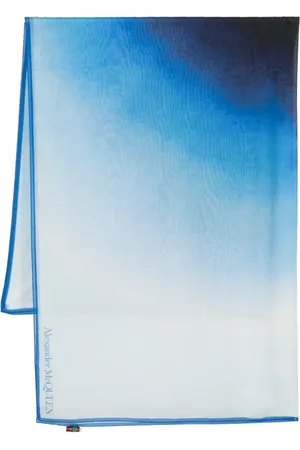 Alexander McQueen Accessoires, Dames, Wit, ONE Size, Katoen, Wit Zijden Sjaal met Blauw Gradiënt Effect