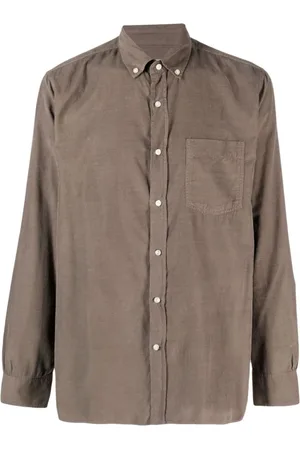 OFFICINE GENERALE Overhemden, Heren, Bruin, M, Katoen, Katoenen/Lyocell Shirt met Borstzak