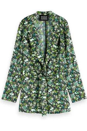 Scotch&Soda Jassen, Dames, Groen, S, Blazer met print en tailleband