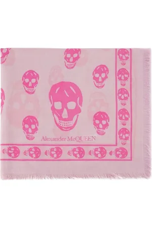 Alexander McQueen Accessoires, Dames, Veelkleurig, ONE Size, Wol, Roze Wol Skull Print Sjaal