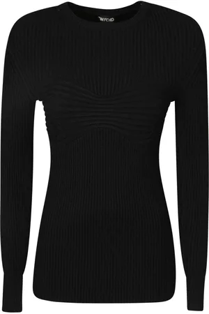 Tom Ford Tops, Dames, Zwart, S, Polyester, Geribbelde trui met ronde hals