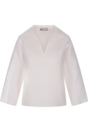 Tory Burch Tops, Dames, Wit, S, Zijden blouse met open kraag