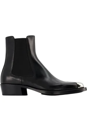 Alexander McQueen Schoenen, Dames, Zwart, 36 1/2 EU, Leer, Zwarte/Zilveren Leren Boxcar Laarzen