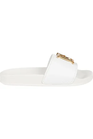 Dsquared2 Schoenen, Dames, Wit, 37 EU, Leer, Bianco/Oro Vintage Slide Sandalen