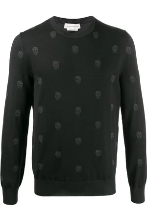 Alexander McQueen Truien, Heren, Zwart, L, Wol, Zwarte wollen trui met schedelpatroon