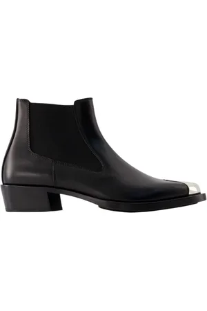 Alexander McQueen Schoenen, Heren, Zwart, 40 EU, Leer, Zwarte/Zilveren Leren Chelsea Laarzen