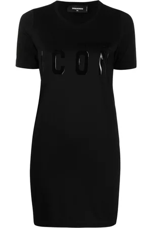 Dsquared2 Kleedjes, Dames, Zwart, S, Katoen, Logo Print Overhemdjurk