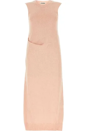 Jil Sander Kleedjes, Dames, Roze, S, Katoen, Pastelroze Japanse Katoenen Midi Jurk