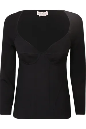 Alexander McQueen Tops, Dames, Zwart, M, Leer, Gedetailleerde Bra Top Set