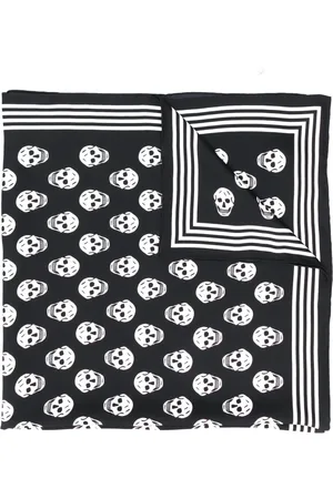 Alexander McQueen Accessoires, Dames, Zwart, ONE Size, Zwart Zijden Mini Skull Print Sjaal