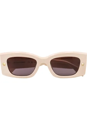Alexander McQueen Accessoires, Dames, Wit, ONE Size, Gedurfde Rechthoekige Zonnebril voor Modieuze Vrouwen