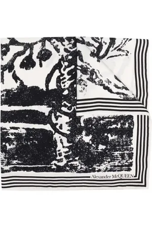 Alexander McQueen Accessoires, Heren, Wit, ONE Size, Wol, Witte Sjaal met Skeletprint