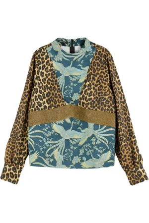 Scotch&Soda Tops, Dames, Veelkleurig, L, Elegante Groene Top met Lange Mouwen