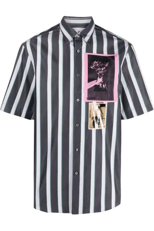 Lanvin Overhemden, Heren, Grijs, M, Katoen, Gestreept katoenen overhemd