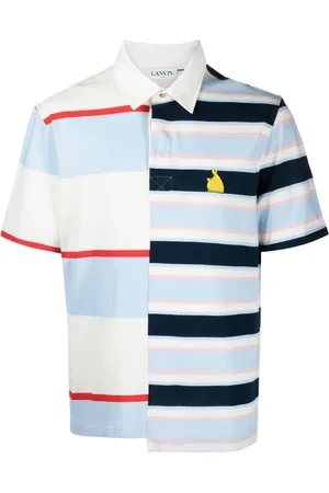 Lanvin Tops, Heren, Wit, S, Katoen, Patchwork Logo Polo Shirt