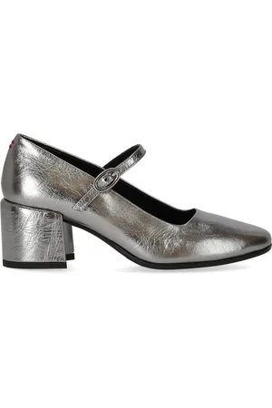 HALMANERA Schoenen, Dames, Grijs, 41 EU, Leer, Metalen Stalen Mary Jane Pump