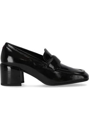 HALMANERA Schoenen, Dames, Zwart, 38 1/2 EU, Leer, Zwarte Glaze Hakloafer