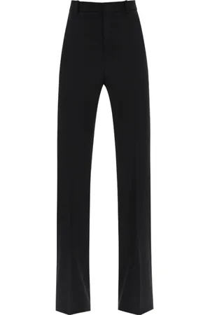 Saint Laurent Broeken, Dames, Zwart, L, Wol, Satijnen Wollen Broek