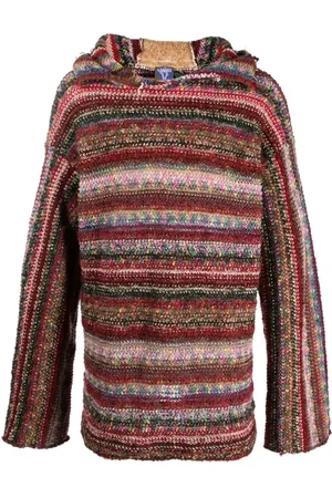 Vitelli Truien, Heren, Rood, L, Wol, Gestreepte Gerecyclede Wollen Hoodie