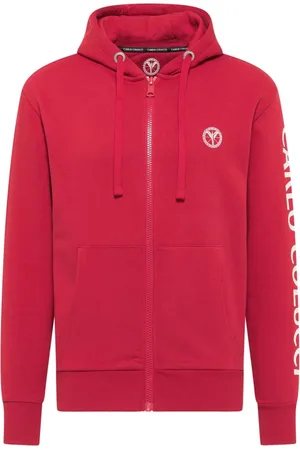 Carlo Colucci Sweatshirts & Hoodies, Heren, Rood, XL, Unieke Zip-through Sweatshirt voor Heren