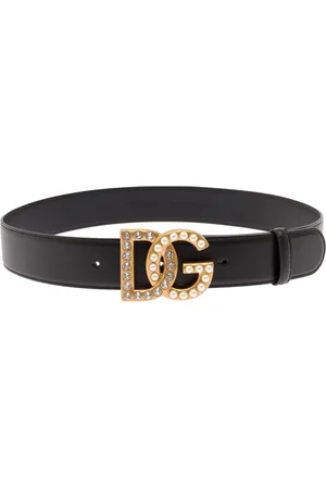 Dolce & Gabbana Accessoires, Dames, Zwart, 80 CM, Leer, Riem met bejeweled DG-logo