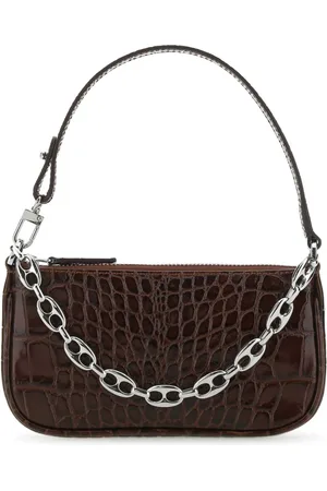 By Far Tassen, Dames, Bruin, ONE Size, Katoen, Chocolade Leren Mini Rachel Handtas