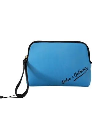 Dolce & Gabbana Tassen, Dames, Blauw, ONE Size, Blauwe Logo Print Handtas Luipaardprint Toilettas
