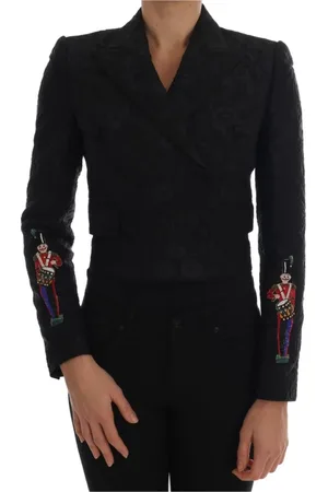 Dolce & Gabbana Jassen, Dames, Zwart, S, Leer, Luxe Brokaat Blazer Jas
