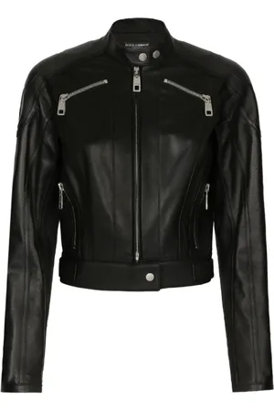 Dolce & Gabbana Jassen, Dames, Zwart, S, Leer, Zwart leren bikerjack