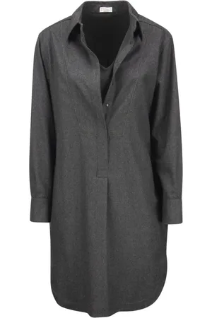 Brunello Cucinelli Kleedjes, Dames, Grijs, S, Tweed, Tweedehands Leren Schoudertas