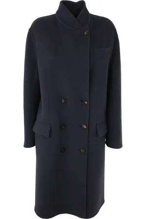 Brunello Cucinelli Mantels, Dames, Blauw, S, Nachtblauwe Dubbelrij Overjas
