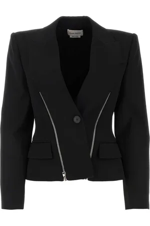 Alexander McQueen Jassen, Dames, Zwart, S, Wol, Zwarte wollen blazer