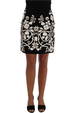 Dolce & Gabbana Rokken, Dames, Zwart, 2Xs, Zwarte Kristallen Bloemen Barok Rok