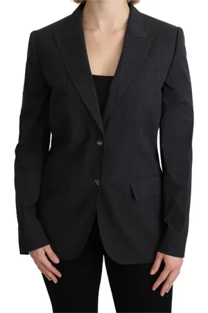 Dolce & Gabbana Jassen, Dames, Grijs, M, Katoen, Gestreepte Grijze Blazer met Knopen