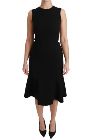 Dolce & Gabbana Kleedjes, Dames, Zwart, M, Wol, Stijlvolle Zwarte Fit Flare Sheath Jurk