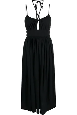 ULLA JOHNSON Kleedjes, Dames, Zwart, S, Leer, Zwarte Leren Jurk met Flap Sluiting