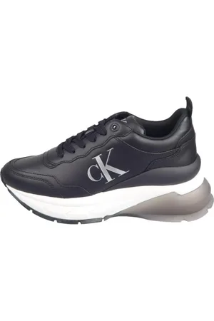 Calvin Klein Schoenen, Dames, Zwart, 39 EU, Leer, Sportieve Wedge Sneakers