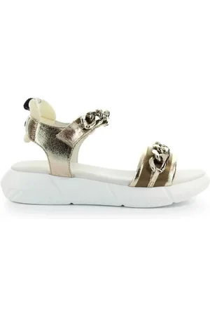 Elena Iachi Schoenen, Dames, Wit, 37 EU, Leer, Gouden leren platte sandalen