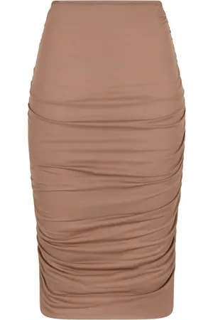 Dolce & Gabbana Rokken, Dames, Bruin, S, Rayon, Stijlvolle Gedrapeerde Midi Rok