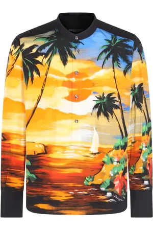 Dolce & Gabbana Overhemden, Heren, Geel, L, Katoen, Grafisch Print Hawaii Overhemd