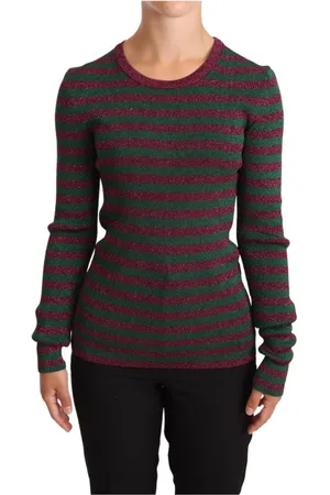 Dolce & Gabbana Tops, Dames, Groen, S, Polyester, Gestreepte Crew Neck Pullover Trui in Meerdere Kleuren