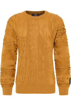 Carlo Colucci Truien, Heren, Geel, XL, Wol, Effen Ronde Hals Trui D`Andrea