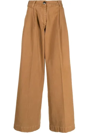 GABRIELE PASINI Broeken, Dames, Bruin, S, Katoen, Wijde katoenen broek