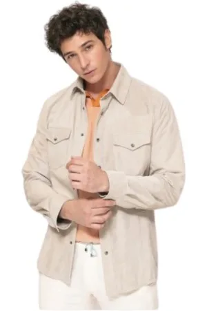 Brunello Cucinelli Jassen, Heren, , L, Leer, Suede Overshirt met Lange Mouwen